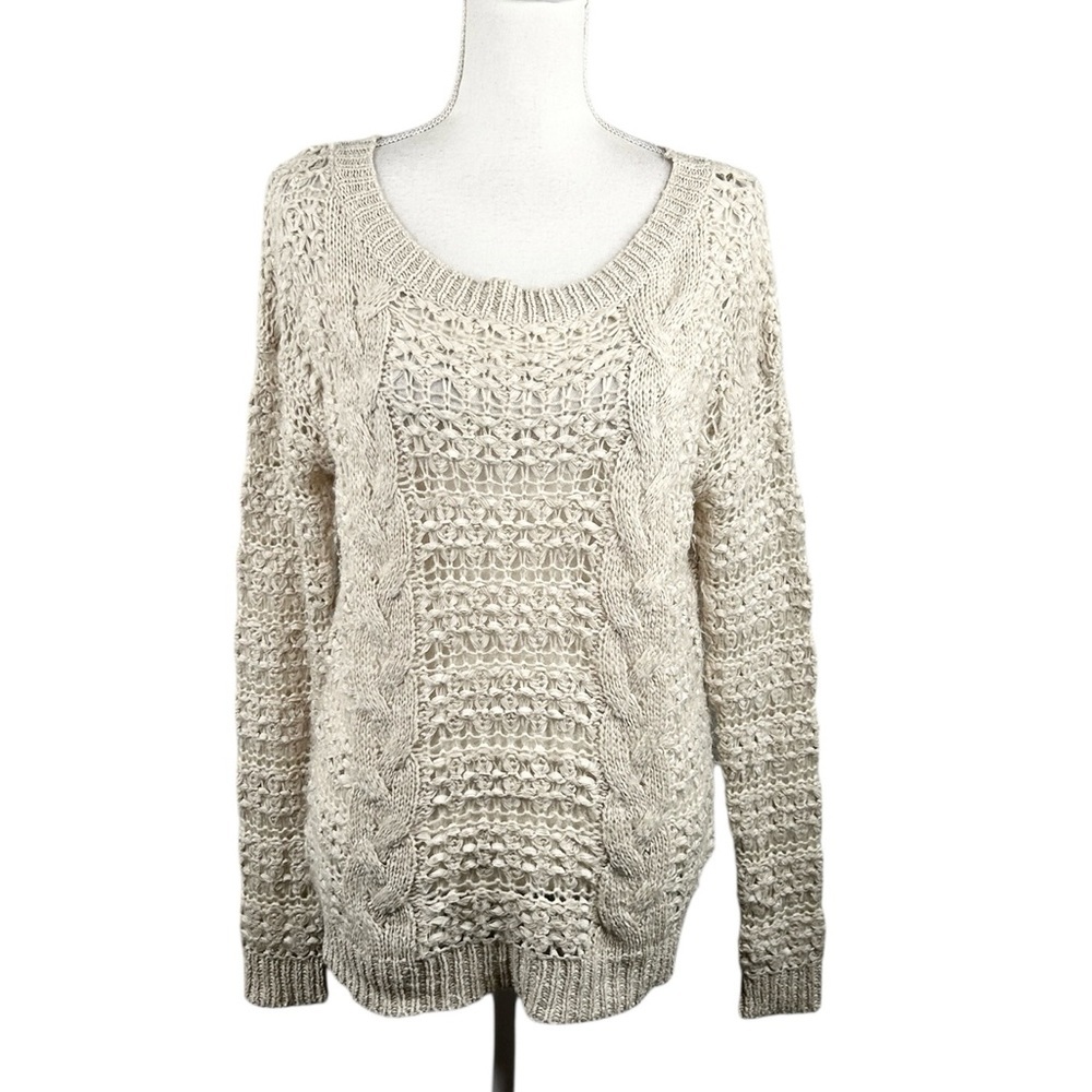 Pins & Needles Cream Open Knit Coastal Minimalist‎ Winter Fall Sweater Size M